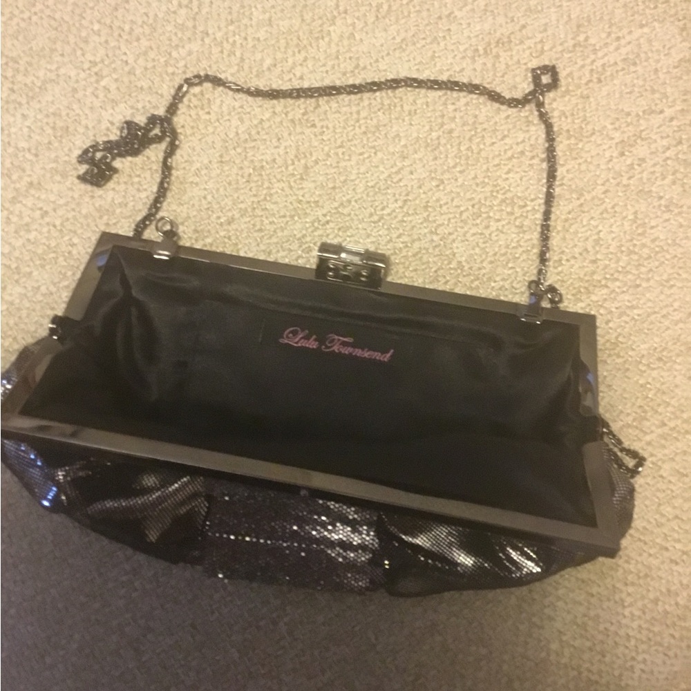 Lulu Townsend Silver Black Evening Prom Clutch Purse - Picture 2 of 3